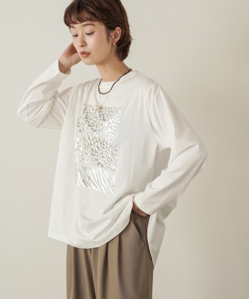 Bou Jeloud(ブージュルード)の「レイヤードレオパチュニック(チュニック・レディース・オフホワイト/チャコールグレー・FREE)」の5枚目の写真