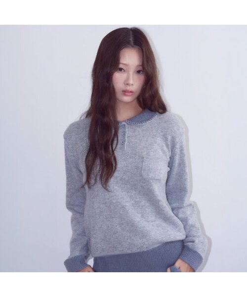 OAFISH(オアフィッシュ)の「Stitch Collar Knit, Gray(ニット/セーター・レディース・その他・FREE)」の1枚目の写真