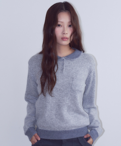 OAFISH(オアフィッシュ)の「Stitch Collar Knit, Gray(ニット/セーター・レディース・その他・FREE)」の2枚目の写真
