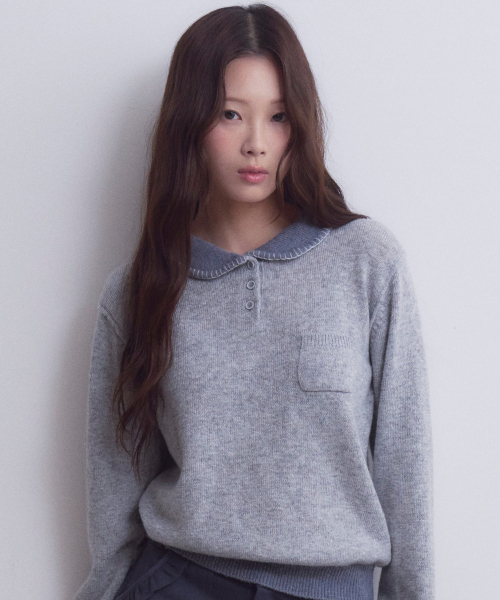 OAFISH(オアフィッシュ)の「Stitch Collar Knit, Gray(ニット/セーター・レディース・その他・FREE)」の3枚目の写真