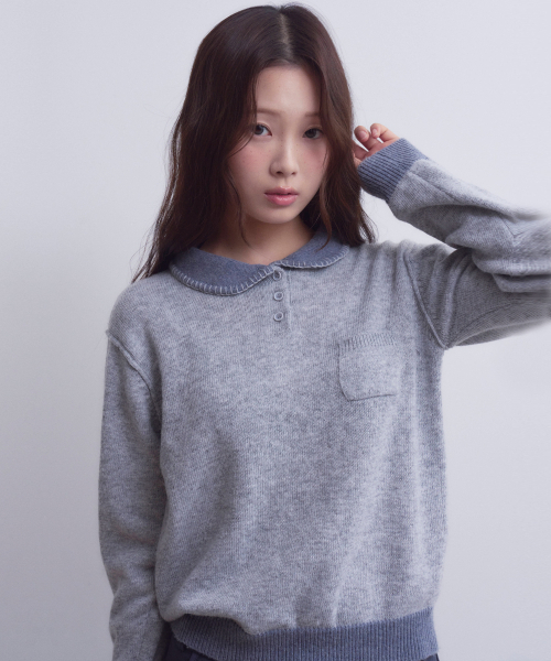 OAFISH(オアフィッシュ)の「Stitch Collar Knit, Gray(ニット/セーター・レディース・その他・FREE)」の4枚目の写真