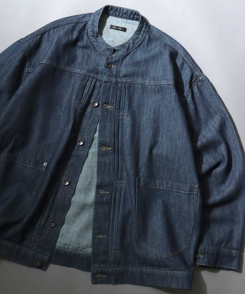 ANPAS(アンパス)の「Light-Ounce Denim Collarless Jacket / ライトオンス デニム ノーカラージャケット カバーオール ライトアウター メンズ レディース 秋冬 デニムジャケット Gジャン(ノーカラージャケット・メンズ・ネイビー/ブルー・L/M/LL)」の1枚目の写真