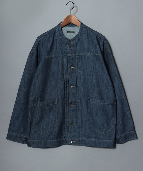 ANPAS(アンパス)の「Light-Ounce Denim Collarless Jacket / ライトオンス デニム ノーカラージャケット カバーオール ライトアウター メンズ レディース 秋冬 デニムジャケット Gジャン(ノーカラージャケット・メンズ・ネイビー/ブルー・L/M/LL)」の9枚目の写真
