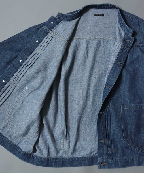 ANPAS(アンパス)の「Light-Ounce Denim Collarless Jacket / ライトオンス デニム ノーカラージャケット カバーオール ライトアウター メンズ レディース 秋冬 デニムジャケット Gジャン(ノーカラージャケット・メンズ・ネイビー/ブルー・L/M/LL)」の7枚目の写真