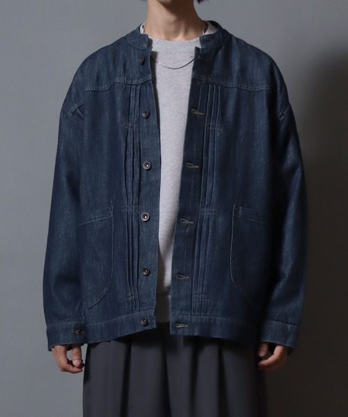 ANPAS(アンパス)の「Light-Ounce Denim Collarless Jacket / ライトオンス デニム ノーカラージャケット カバーオール ライトアウター メンズ レディース 秋冬 デニムジャケット Gジャン(ノーカラージャケット・メンズ・ネイビー/ブルー・L/M/LL)」の11枚目の写真