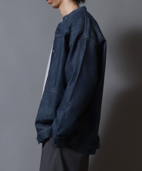 ANPAS(アンパス)の「Light-Ounce Denim Collarless Jacket / ライトオンス デニム ノーカラージャケット カバーオール ライトアウター メンズ レディース 秋冬 デニムジャケット Gジャン(ノーカラージャケット・メンズ・ネイビー/ブルー・L/M/LL)」の13枚目の写真