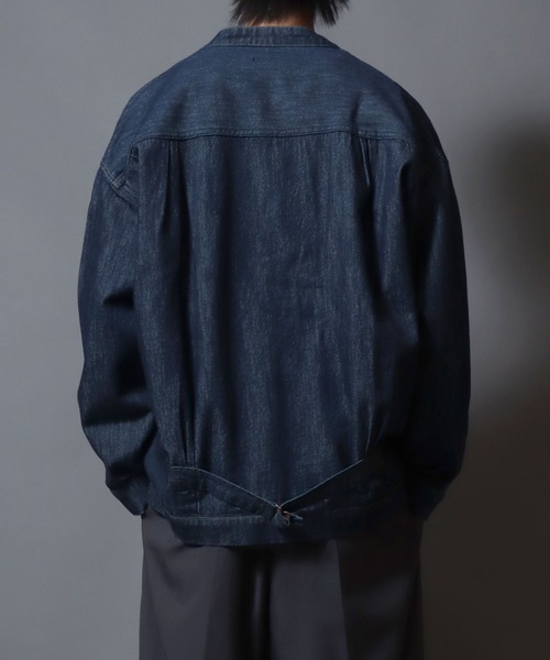 ANPAS(アンパス)の「Light-Ounce Denim Collarless Jacket / ライトオンス デニム ノーカラージャケット カバーオール ライトアウター メンズ レディース 秋冬 デニムジャケット Gジャン(ノーカラージャケット・メンズ・ネイビー/ブルー・L/M/LL)」の15枚目の写真
