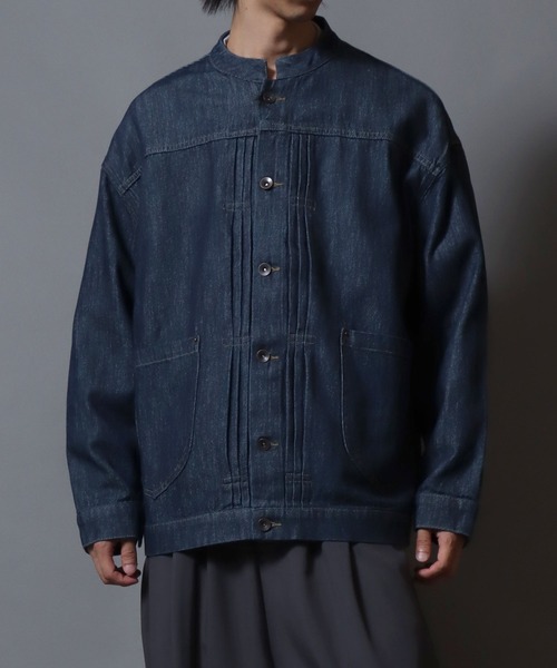 ANPAS(アンパス)の「Light-Ounce Denim Collarless Jacket / ライトオンス デニム ノーカラージャケット カバーオール ライトアウター メンズ レディース 秋冬 デニムジャケット Gジャン(ノーカラージャケット・メンズ・ネイビー/ブルー・L/M/LL)」の14枚目の写真