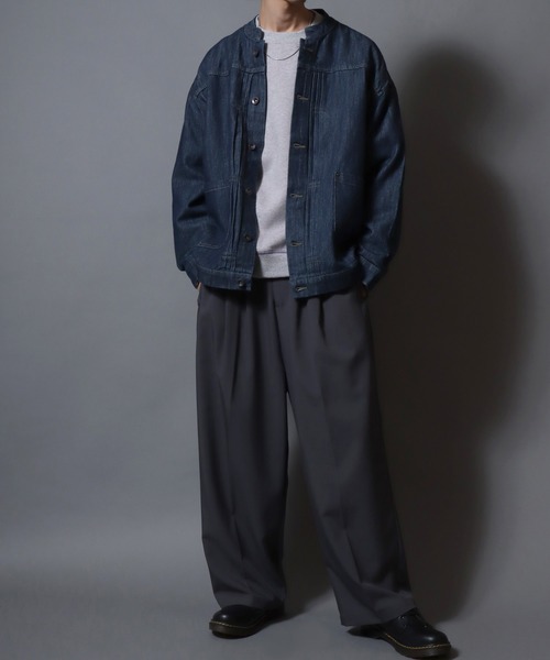ANPAS(アンパス)の「Light-Ounce Denim Collarless Jacket / ライトオンス デニム ノーカラージャケット カバーオール ライトアウター メンズ レディース 秋冬 デニムジャケット Gジャン(ノーカラージャケット・メンズ・ネイビー/ブルー・L/M/LL)」の16枚目の写真