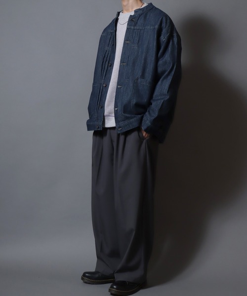ANPAS(アンパス)の「Light-Ounce Denim Collarless Jacket / ライトオンス デニム ノーカラージャケット カバーオール ライトアウター メンズ レディース 秋冬 デニムジャケット Gジャン(ノーカラージャケット・メンズ・ネイビー/ブルー・L/M/LL)」の17枚目の写真