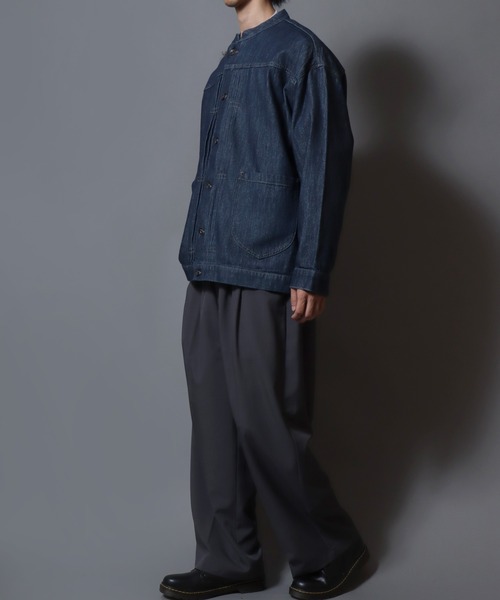 ANPAS(アンパス)の「Light-Ounce Denim Collarless Jacket / ライトオンス デニム ノーカラージャケット カバーオール ライトアウター メンズ レディース 秋冬 デニムジャケット Gジャン(ノーカラージャケット・メンズ・ネイビー/ブルー・L/M/LL)」の19枚目の写真