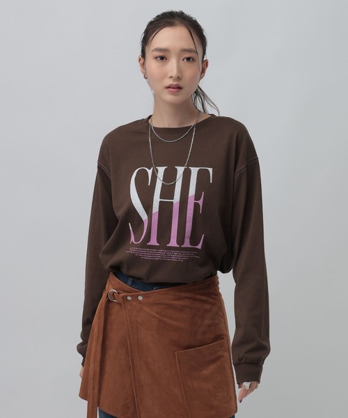 LEPSIM(レプシィム)の「アソートグラフィックロンT 1074957(Tシャツ/カットソー・レディース・ブラウン/オフホワイト/チャコールグレー・FREE)」の3枚目の写真