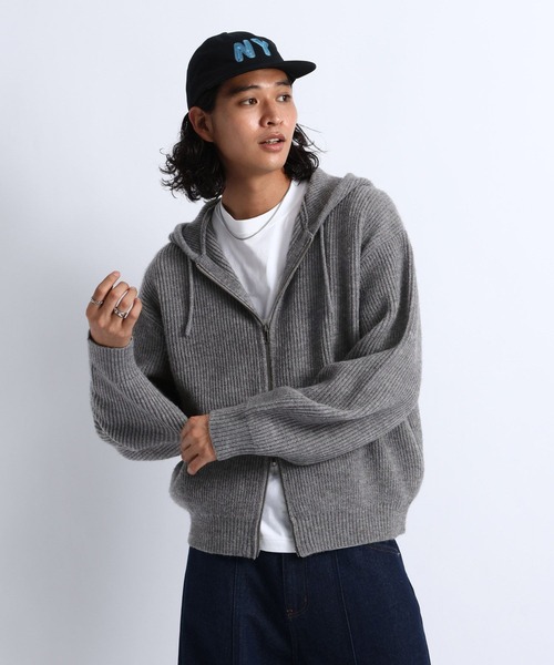 RAGEBLUE(レイジブルー)の「RIBBED KNIT ZIP HOODIE/リブニットZIPパーカー(ニット/セーター・メンズ・ブラック/グレー・MEDIUM/LARGE)」の2枚目の写真