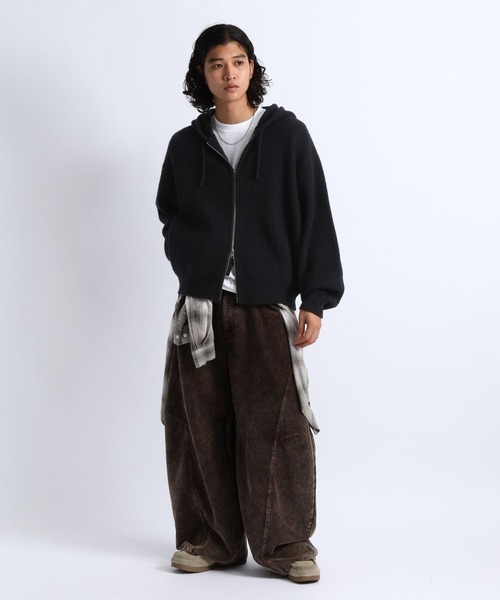 RAGEBLUE(レイジブルー)の「RIBBED KNIT ZIP HOODIE/リブニットZIPパーカー(ニット/セーター・メンズ・ブラック/グレー・MEDIUM/LARGE)」の3枚目の写真