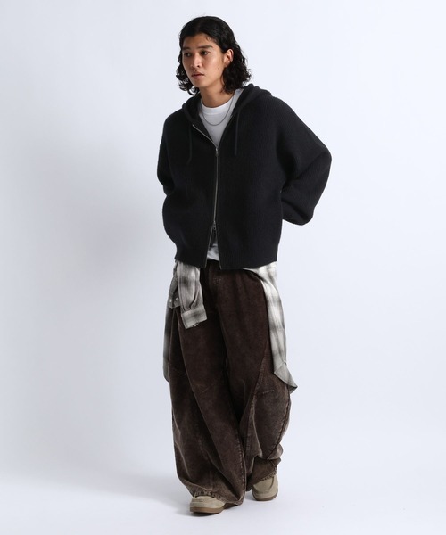 RAGEBLUE(レイジブルー)の「RIBBED KNIT ZIP HOODIE/リブニットZIPパーカー(ニット/セーター・メンズ・ブラック/グレー・MEDIUM/LARGE)」の4枚目の写真