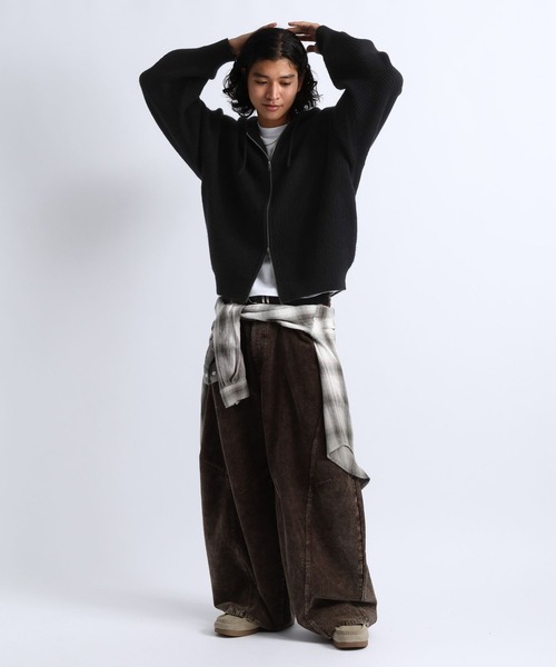 RAGEBLUE(レイジブルー)の「RIBBED KNIT ZIP HOODIE/リブニットZIPパーカー(ニット/セーター・メンズ・ブラック/グレー・MEDIUM/LARGE)」の5枚目の写真