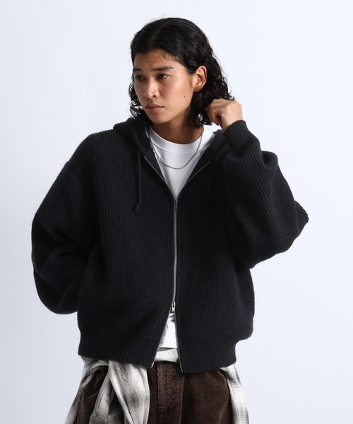 RAGEBLUE(レイジブルー)の「RIBBED KNIT ZIP HOODIE/リブニットZIPパーカー(ニット/セーター・メンズ・ブラック/グレー・MEDIUM/LARGE)」の7枚目の写真
