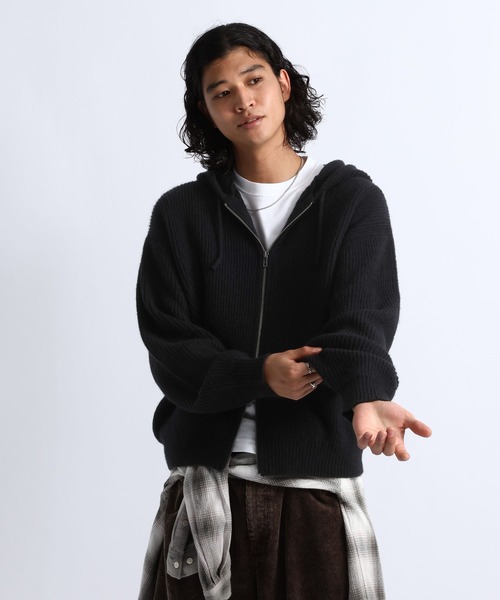 RAGEBLUE(レイジブルー)の「RIBBED KNIT ZIP HOODIE/リブニットZIPパーカー(ニット/セーター・メンズ・ブラック/グレー・MEDIUM/LARGE)」の8枚目の写真