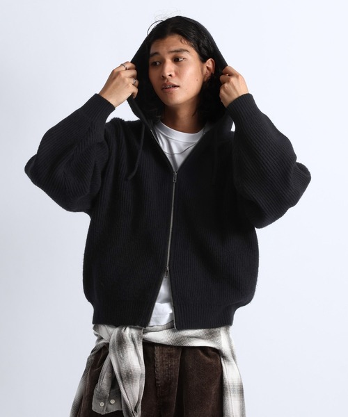 RAGEBLUE(レイジブルー)の「RIBBED KNIT ZIP HOODIE/リブニットZIPパーカー(ニット/セーター・メンズ・ブラック/グレー・MEDIUM/LARGE)」の9枚目の写真