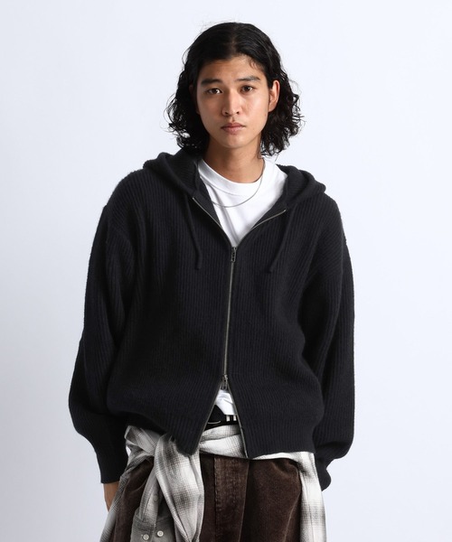 RAGEBLUE(レイジブルー)の「RIBBED KNIT ZIP HOODIE/リブニットZIPパーカー(ニット/セーター・メンズ・ブラック/グレー・MEDIUM/LARGE)」の10枚目の写真