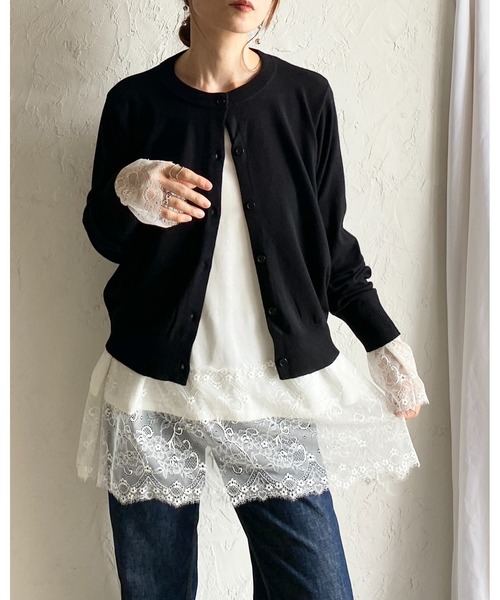 She's Closet(シーズクローゼット)の「クルーネック ハイゲージ ショート丈 長袖 ベーシック ニットカーディガン(カーディガン/ボレロ・レディース・レッド/ブラック/杢グレー/ブラウン/ネイビー・FREE)」の12枚目の写真
