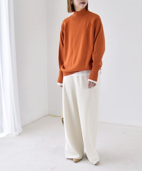 quaranciel(カランシエル)の「〈洗濯機可能〉タートルネック ラグラン ロングリブ ニット プルオーバー 26AW(ニット/セーター・レディース・オレンジ/グレー/オフホワイト・ONE SIZE)」の15枚目の写真