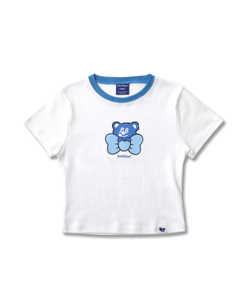 BadBlue(バッドブルー)の「Ribbon BadBear Ringer Slim Tee White(Tシャツ/カットソー・レディース・その他・FREE)」の1枚目の写真