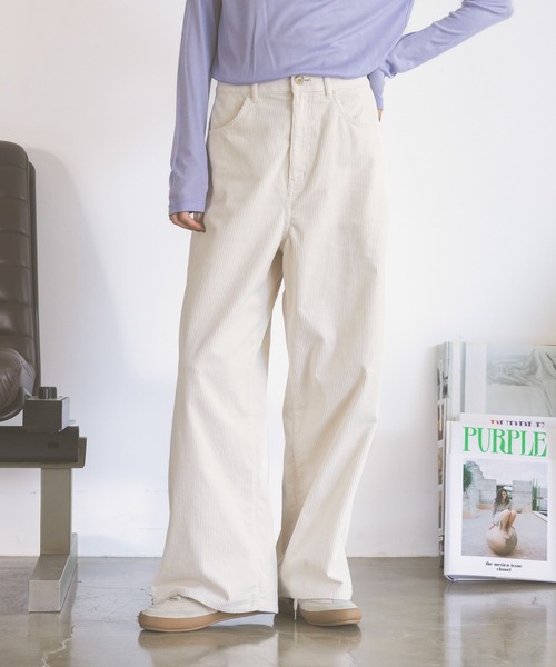 GLOBAL WORK(グローバルワーク)の「イージーケア/コーデュロイワイドパンツ/814370(その他パンツ・レディース・モカ/グレイッシュベージュ/ライトピンク/ブルー系その他6/ダークグレー・LARGE/MEDIUM/SMALL)」の4枚目の写真