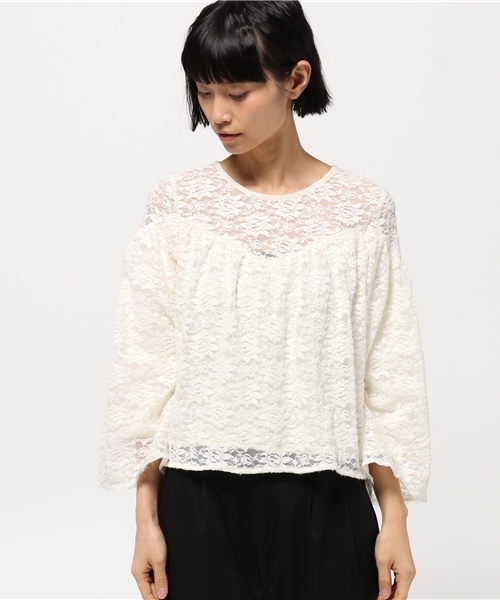 one after another NICE CLAUP（ワンアフターアナザーナイスクラップ）の「ｎｅｗレースプルオーバー（Tシャツ/カットソー・レディース・ピンク/アイボリー/ブラック・FREE）」の4枚目の写真