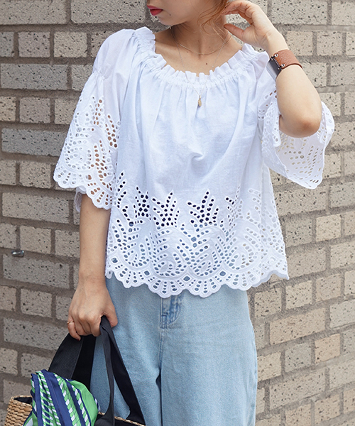 laboratory work（ラボラトリーワーク）の「カットワーク刺繍ブラウス（シャツ/ブラウス・レディース・ホワイト/ブラック・MEDIUM）」の14枚目の写真