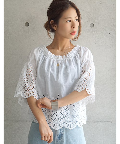 laboratory work（ラボラトリーワーク）の「カットワーク刺繍ブラウス（シャツ/ブラウス・レディース・ホワイト/ブラック・MEDIUM）」の16枚目の写真