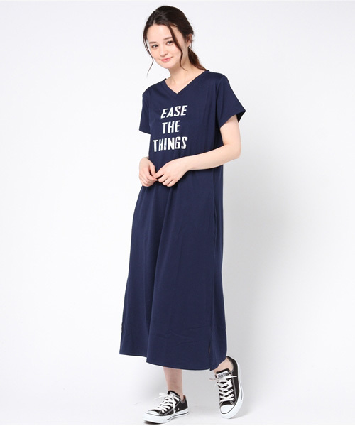 LBC（エルビーシー）の「ロゴプリントVネックワンピース      （ワンピース・レディース・ネイビー/グレー・LARGE/MEDIUM）」の2枚目の写真