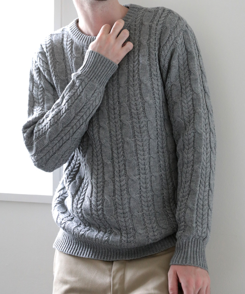 Denime(ドゥニーム)の「ケーブル編みクルーネックニット(ニット/セーター・メンズ・ホワイト/ブラック/グレー/ベージュ/ダークグリーン/オレンジ・SMALL/MEDIUM/LARGE/X-LARGE/XX-LARGE)」の15枚目の写真
