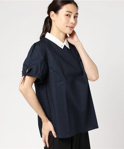 earth music&ecology（アースミュージックアンドエコロジー）の「＜もっと大きなサイズ＞衿ビジュープルオーバー（シャツ/ブラウス・レディース・オフホワイト/ネイビー・13/17）」の2枚目の写真