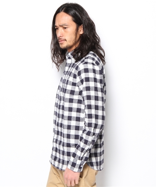 coen（コーエン）の「コットンリネンバッファローチェックシャツ（シャツ/ブラウス・メンズ・ケリー/ネイビー・X-SMALL/SMALL/MEDIUM/LARGE/X-LARGE）」の4枚目の写真
