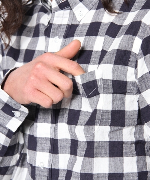 coen（コーエン）の「コットンリネンバッファローチェックシャツ（シャツ/ブラウス・メンズ・ケリー/ネイビー・X-SMALL/SMALL/MEDIUM/LARGE/X-LARGE）」の7枚目の写真