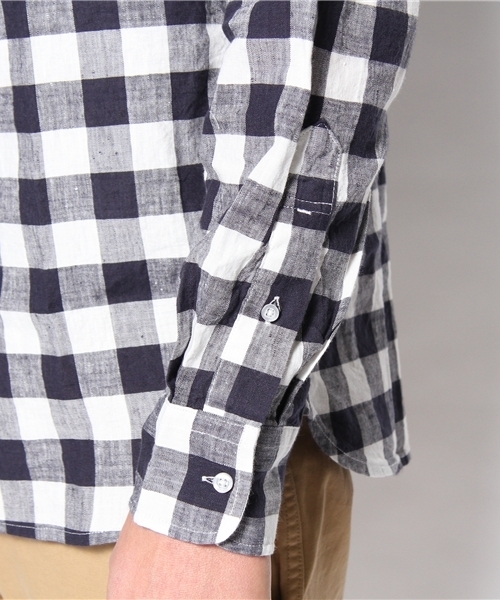 coen（コーエン）の「コットンリネンバッファローチェックシャツ（シャツ/ブラウス・メンズ・ケリー/ネイビー・X-SMALL/SMALL/MEDIUM/LARGE/X-LARGE）」の8枚目の写真