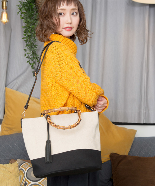 HVC(エイチブイシー)の「Rana Sacs / 2wayバンブー綿ハンドルバッグ(ハンドバッグ・レディース・ブラック/ブラック系その他/ブラウン系その他・FREE)」の1枚目の写真