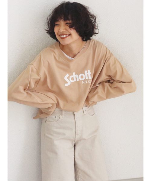 schott（ショット）の「Schott別注ロングスリーブTee（Tシャツ/カットソー・レディース・ブラック/ベージュ/オフホワイト・FREE）」の3枚目の写真