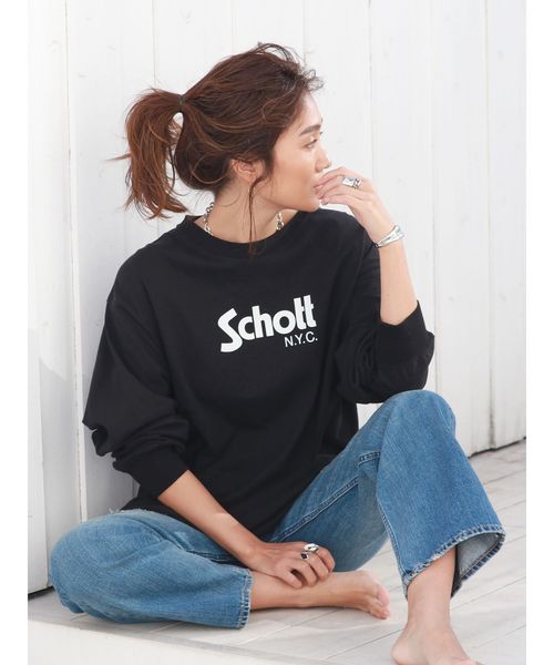 schott（ショット）の「Schott別注ロングスリーブTee（Tシャツ/カットソー・レディース・ブラック/ベージュ/オフホワイト・FREE）」の2枚目の写真