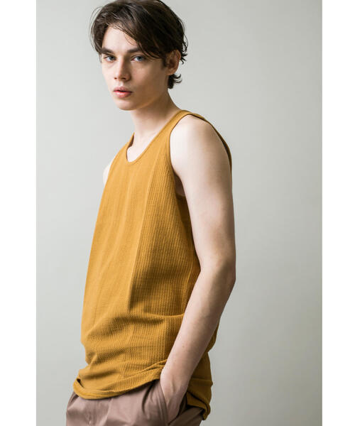 MONKEY TIME（モンキータイム）の「＜monkey time＞ BSKT/MESH LONG TANKTOP/タンクトップ（Tシャツ/カットソー・メンズ・ホワイト/ブラウン/ライム・S/M/L）」の3枚目の写真