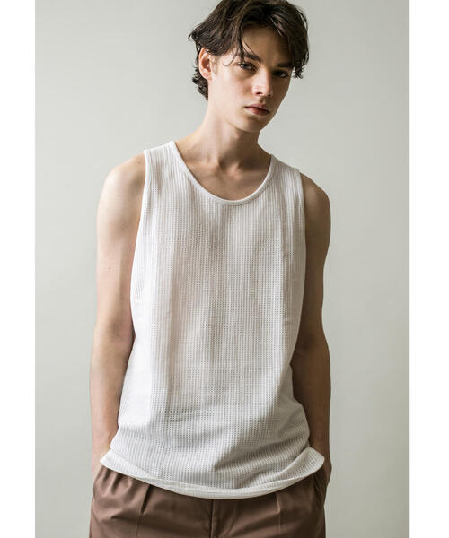 MONKEY TIME（モンキータイム）の「＜monkey time＞ BSKT/MESH LONG TANKTOP/タンクトップ（Tシャツ/カットソー・メンズ・ホワイト/ブラウン/ライム・S/M/L）」の2枚目の写真