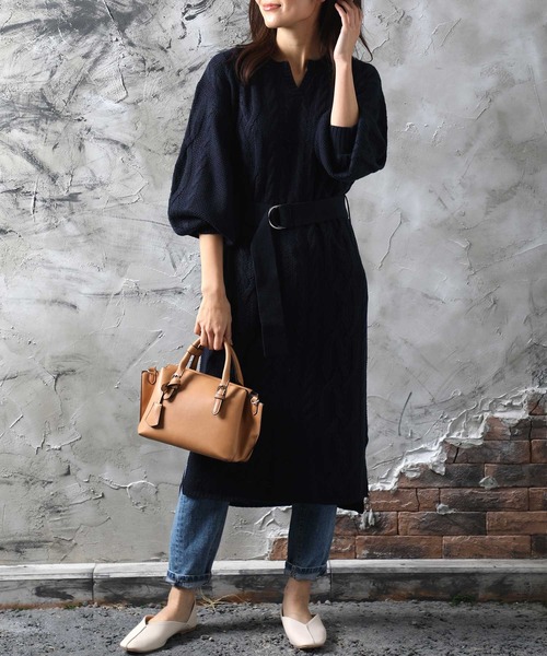 classicalelf（クラシカルエルフ）の「ベルト付きケーブルニット