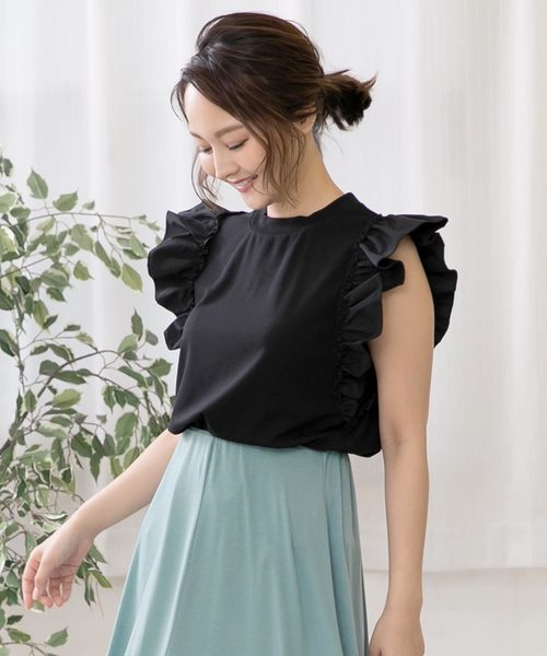 KOBE LETTUCE（コウベレタス）の「ショルダーフリルノースリーブトップス（Tシャツ/カットソー・レディース・オフホワイト/ライトベージュ/ブラウン/ブラック・FREE）」の3枚目の写真