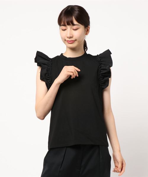 KOBE LETTUCE（コウベレタス）の「ショルダーフリルノースリーブトップス（Tシャツ/カットソー・レディース・オフホワイト/ライトベージュ/ブラウン/ブラック・FREE）」の7枚目の写真