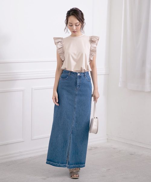 KOBE LETTUCE（コウベレタス）の「ショルダーフリルノースリーブトップス（Tシャツ/カットソー・レディース・オフホワイト/ライトベージュ/ブラウン/ブラック・FREE）」の13枚目の写真