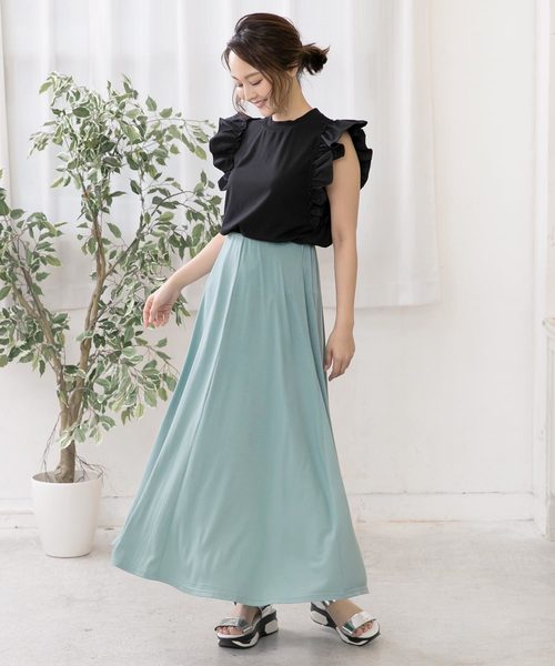 KOBE LETTUCE（コウベレタス）の「ショルダーフリルノースリーブトップス（Tシャツ/カットソー・レディース・オフホワイト/ライトベージュ/ブラウン/ブラック・FREE）」の14枚目の写真