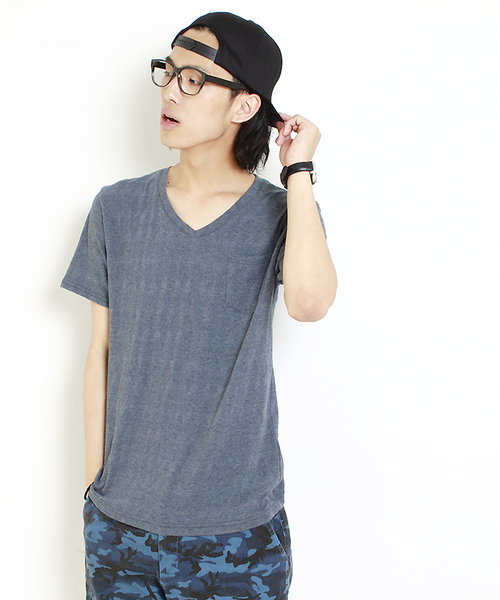 WEGO(ウィゴー)の「WEGO/ジャガードVネックTシャツ(Tシャツ/カットソー・メンズ・ネイビー/ライトピンク/ダークグレー/サックスブルー・LARGE/MEDIUM)」の2枚目の写真