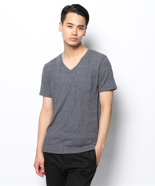 WEGO(ウィゴー)の「WEGO/ジャガードVネックTシャツ(Tシャツ/カットソー・メンズ・ネイビー/ライトピンク/ダークグレー/サックスブルー・LARGE/MEDIUM)」の12枚目の写真