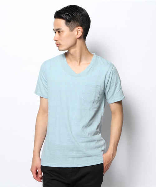 WEGO(ウィゴー)の「WEGO/ジャガードVネックTシャツ(Tシャツ/カットソー・メンズ・ネイビー/ライトピンク/ダークグレー/サックスブルー・LARGE/MEDIUM)」の14枚目の写真